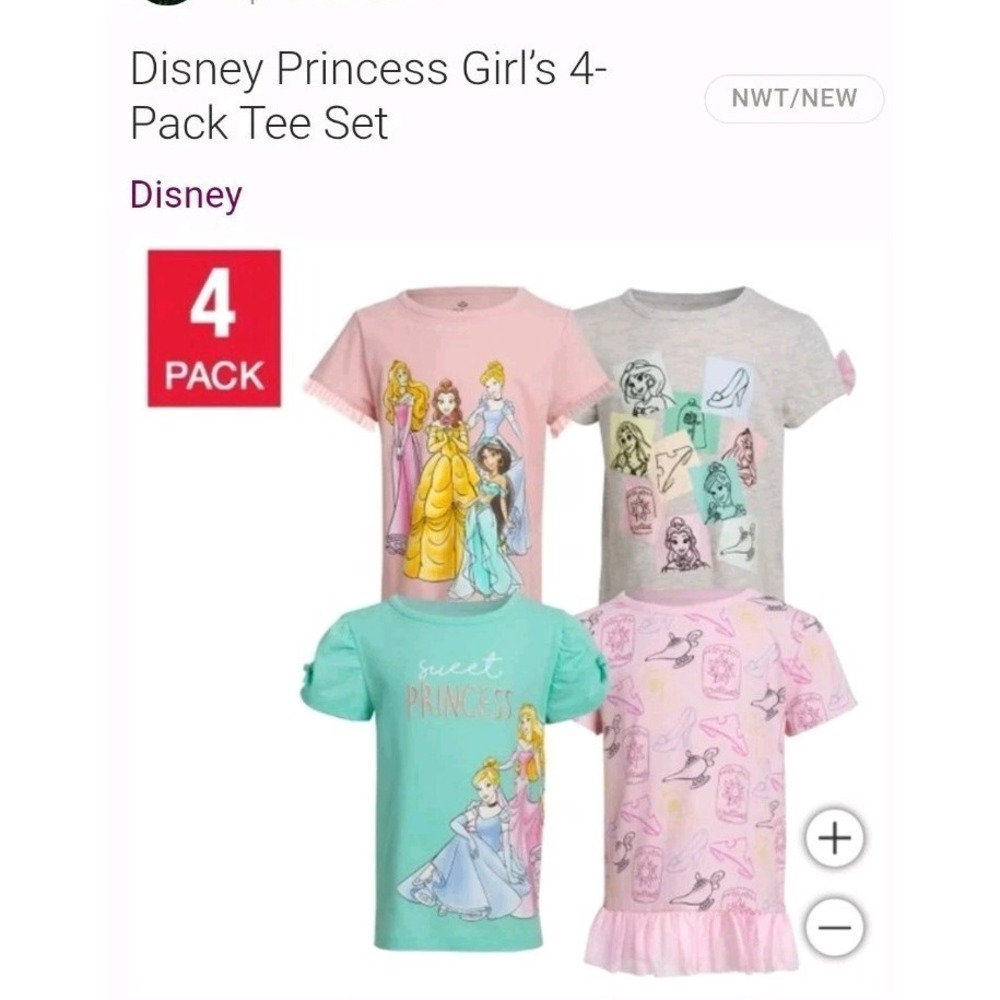 Disney Princess Girls 4-pack Tees Sz 7 Cinderella Jasmine Belle‎ New